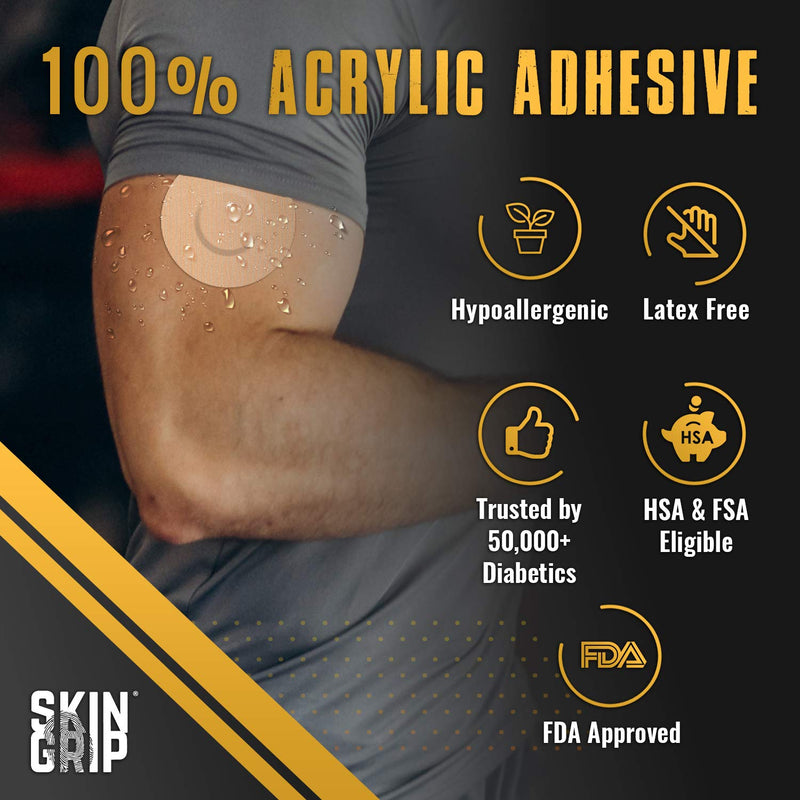 Skin Grip Adhesive Patches for Freestyle Libre 2 – Waterproof & Sweatproof for 10-14 Days, Pre-Cut Adhesive Tape, Continuous Glucose Monitor Sensor Cover – 20 Pack, Tan - BeesActive Australia