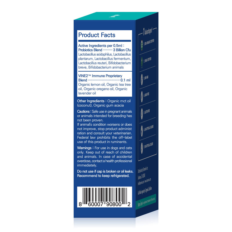 Branvine Probiotics Liquid Immune Support& Gut Health for Dogs and Cats - 6-Strains Probiotics with Organic Lemon, Organic Tea Tree, Organic Oregano, Organic Lavender (30 ml) - BeesActive Australia