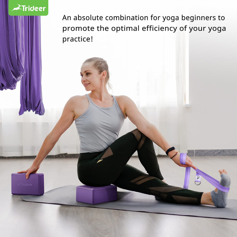 Trideer Stretching Strap Yoga Strap Yoga Bands(8 ft,3 Colors)with Extra Safe Adjustable D-Ring Buckle,Non-Elastic Yoga Strap for Pilates,Gym Workouts,Physical Therapy,Improves Sitting Posture for Women & Men Graduated Purple - BeesActive Australia
