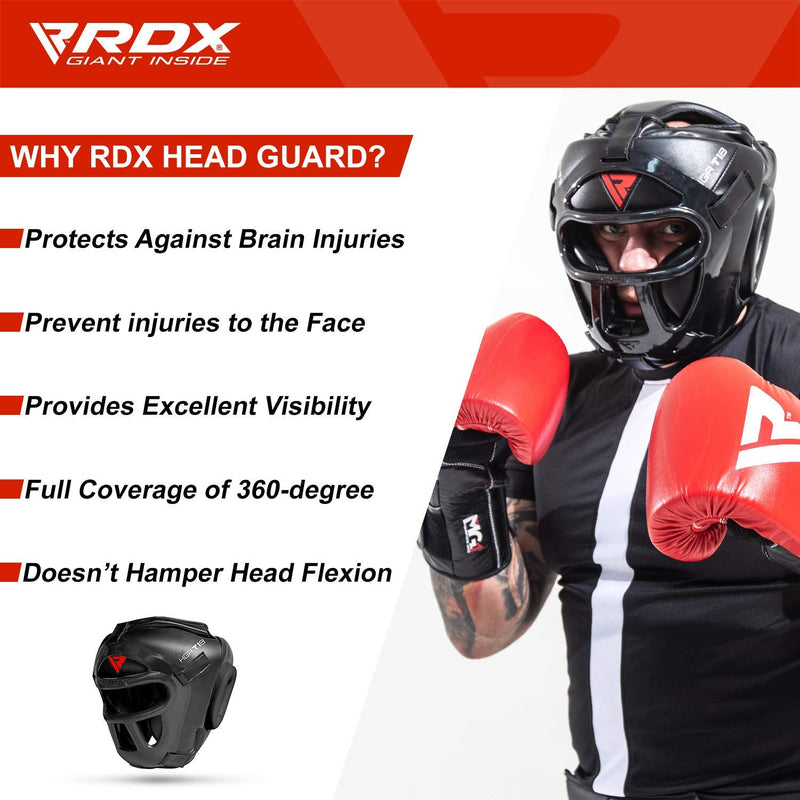 [AUSTRALIA] - RDX Headguard for Boxing, MMA Training - Head Guard with Removable Face Grill, Cheeks, Ear, Mouth Protection-Headgear for Muay Thai, Grappling, Sparring, Kickboxing, Karate, Taekwondo, Martial Arts Black Medium 