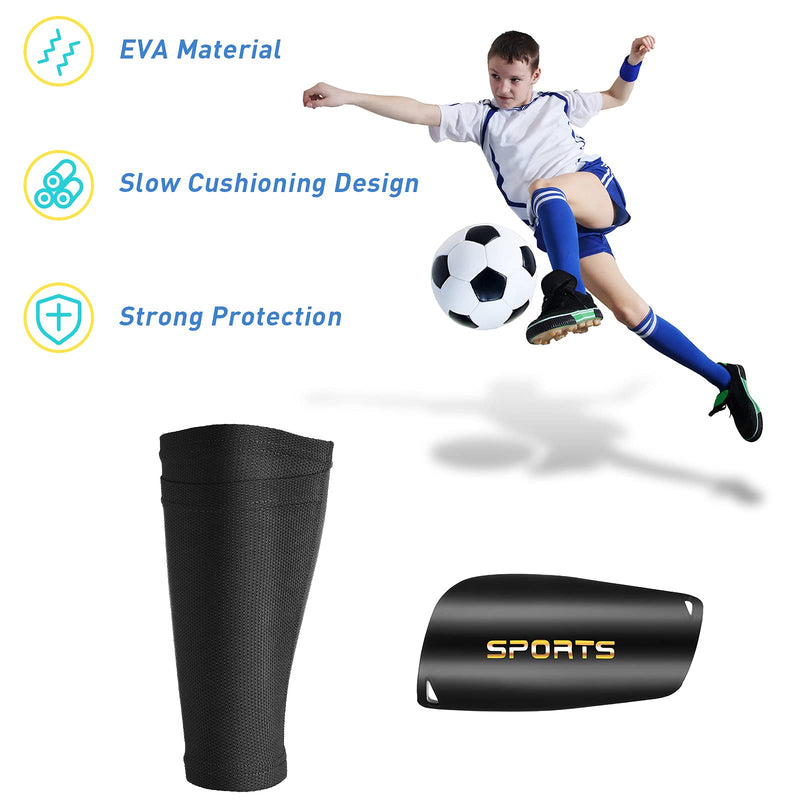 2 Pairs Soccer Shin Guards with Shin Guard Sleeves Adult Youth Soccer Shin Guards for Boys Girls Soccer Games Leg Protection Reduce Shocks and Injuries Blue, Black - BeesActive Australia