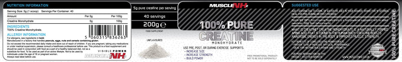 Muscle NH2 100% Pure Creatine Monohydrate Powder Supports Increase Size Strength and Physical Performance, Unflavoured, 200g, 40 Servings (Pack of 1) - BeesActive Australia