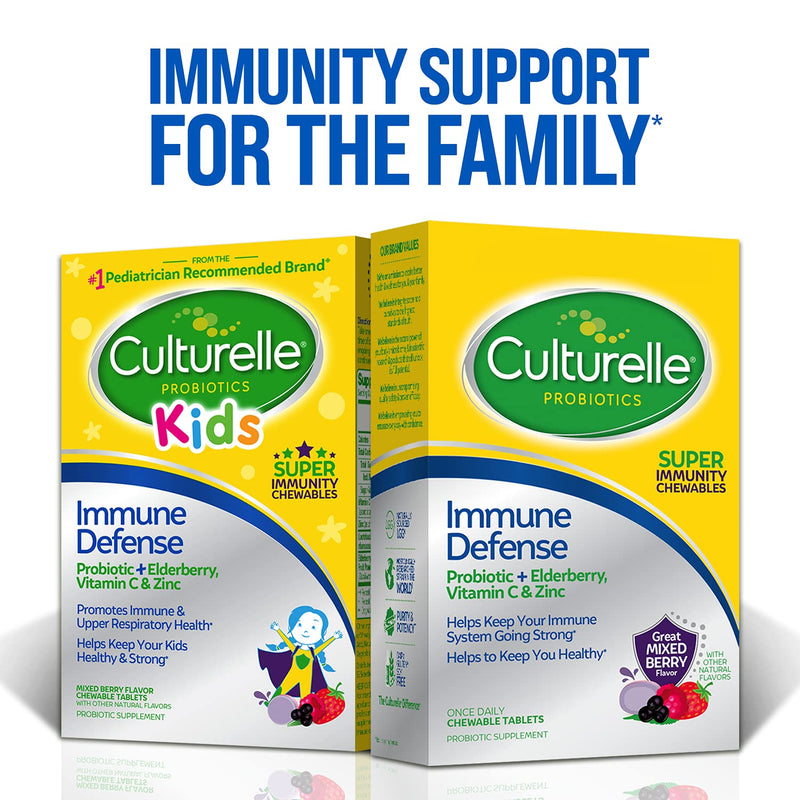 Culturelle Immune Defense, Probiotic + Elderberry, Vitamin C and Zinc, Immune Support for Adults, Mixed Berry Chewables, 28 CT Adult Chewables 28 Count - BeesActive Australia