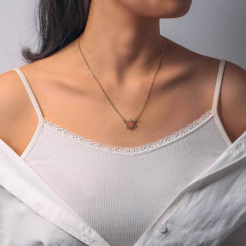 Chicque Dainty Sun Necklace Gold Long Chain Necklace Red Opal Necklaces Sunflowers Pendant Necklace Jewelry for Women and Girls - BeesActive Australia