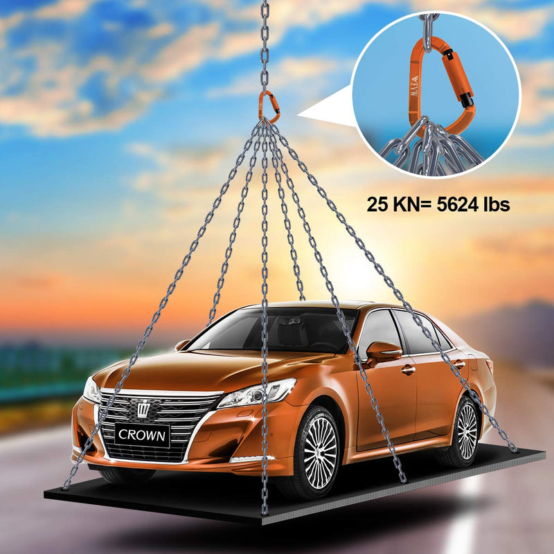 FVW Auto Locking Rock Climbing Carabiner Clips,Professional 25KN (5620 lbs) Heavy Duty Caribeaners for Rappelling Swing Rescue & Gym etc, Large D-Shaped Carabiners Orange*5 - BeesActive Australia