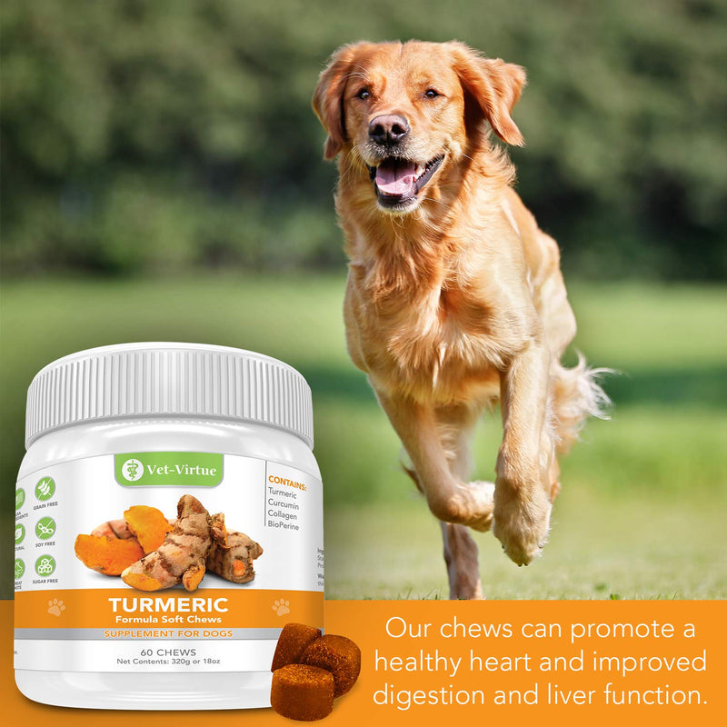 VET-VIRTUE Turmeric for Dogs - Organic Turmeric with Curcumin, Hip and Joint Supplement Dogs Soft Chew, with Collagen and Bioprene, High Absorption Eliminates Joint Pain Inflammation 1 Jar - BeesActive Australia