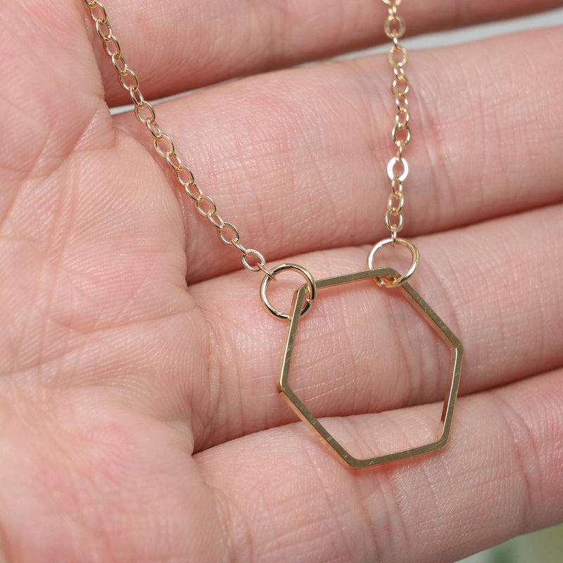 TseanYi Hexagon Frame Necklace Geometric Hollow Hexagon Pendant Necklace Choker Gold Skinny Minimalist Collar Necklace Chain Jewelry for Women and Girls (Gold) - BeesActive Australia