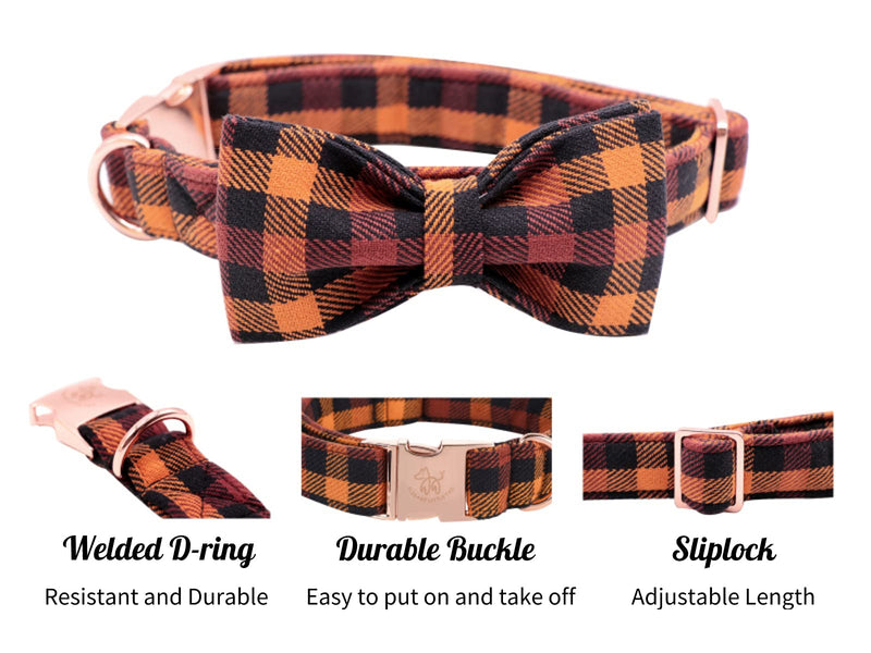 Elegant little tail Dog Collar with Bow, Cotton & Webbing, Bowtie Dog Collar, Adjustable Dog Collars for Small Medium Large Dogs and Cats Large (Pack of 1) Black and Yellow - BeesActive Australia