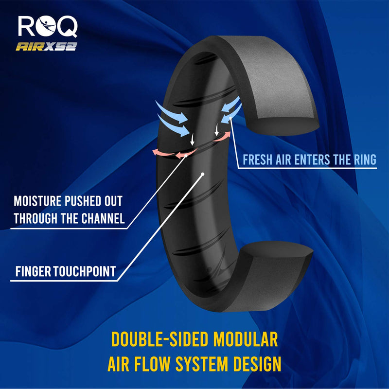 ROQ Silicone Wedding Rings for Men - Breathable Multipacks of 1/4/6 Mens Silicone Rubber Bands with Comfort Fit Airflow Design - 8mm Beveled 4 Pack: Black 7.5 - 8 (17.3mm) - BeesActive Australia