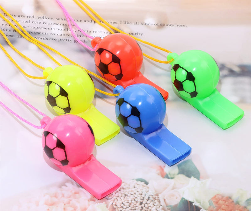 PENTA ANGEL Sports Whistles with Lanyard 25Pcs Soccer Pattern Loud Crisp Sound Plastic Training Whistles for School Camping Christmas Birthday Party Favor Goody Bag Fillers Mixed Color 25 - BeesActive Australia