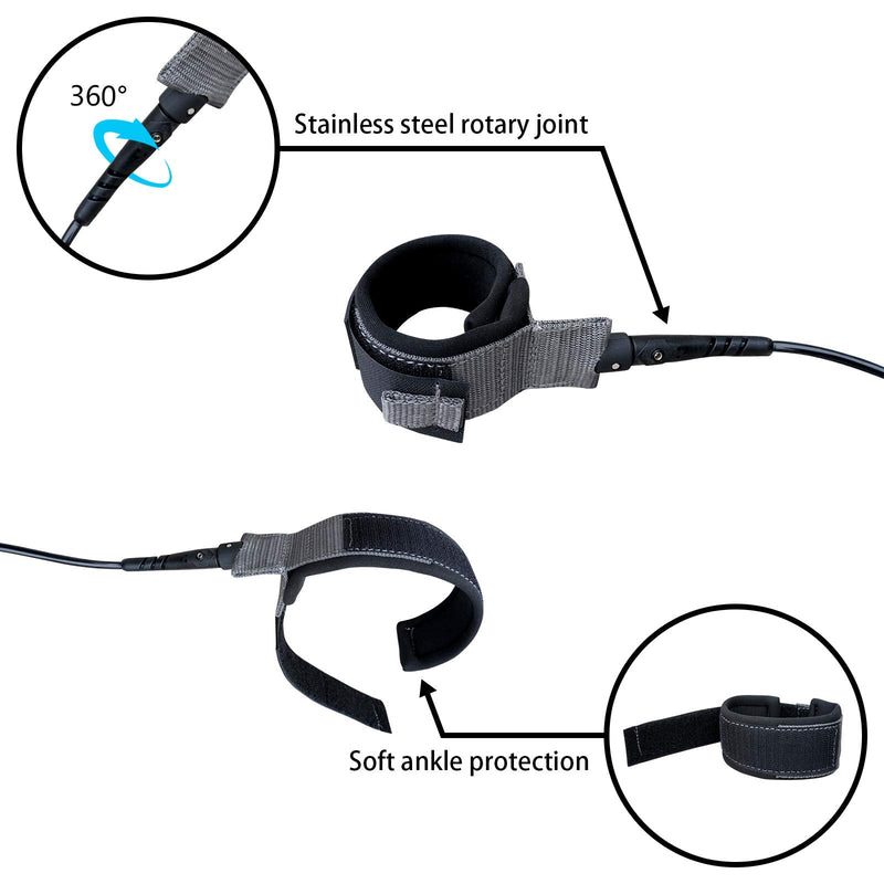 Rokia R Surfboard Leash-Straight Leash for Shortboard,Surfboard & Paddleboard 5mm Replacement 6/7/8/9 Foot| Black and Blue 6FT - BeesActive Australia