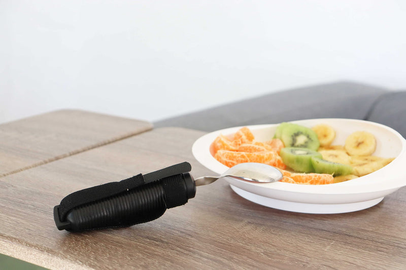 KMINA - Bendable Spoon for Elderly with Velcro, Curved Spoon with Grip Handle, Adaptive Eating Utensils, Padded Cutlery for Disabled, Ergonomic Cutlery for Adults, Easy Grip Spoon for Disabled Spoon with velcro - BeesActive Australia