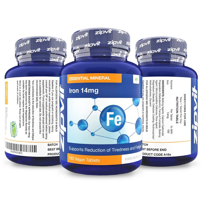 Iron Tablets 14mg, 180 Vegan Tablets. Supports Cognitive Function and The Immune System. Reduces Tiredness and Fatigue. Vegetarian Society Approved. - BeesActive Australia