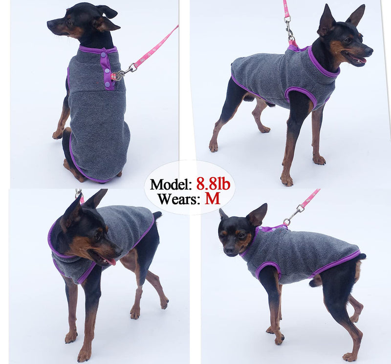 2 Pack Dog Fleece Vest Sweater, Warm Pullover Fleece Puppy Jacket, Autumn Winter Cold Weather Coat Clothes, Pet Stretch Fleece Apparel with Buttons Costumes for Small Medium Dogs Cats Fuchsia+Gray - BeesActive Australia