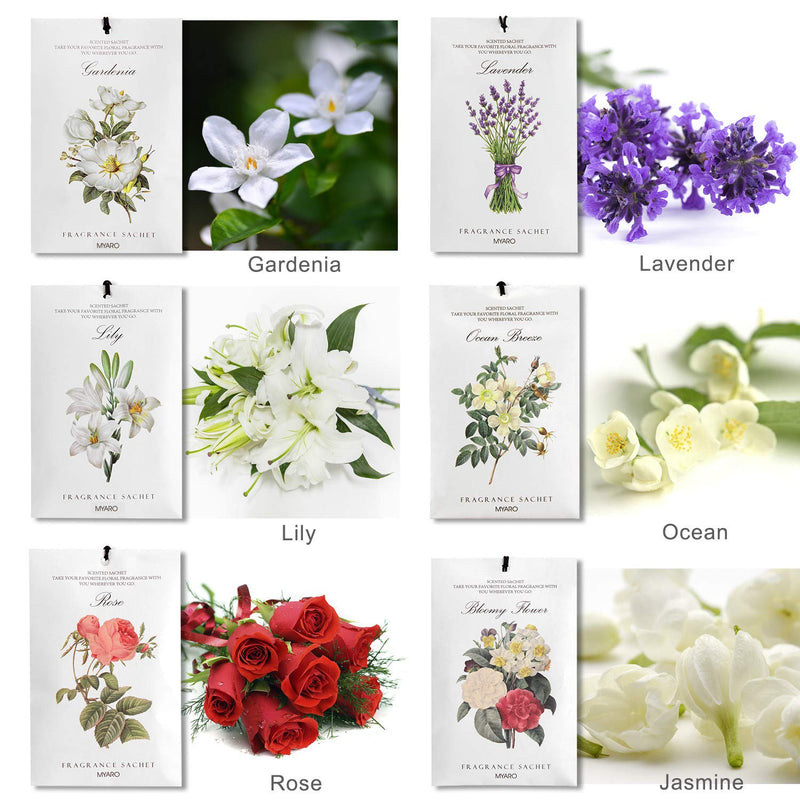 MYARO 12 Packs Scented Sachets for Drawer and Closet, Long-Lasting Sachets Bags Home Fragrance Sachet 6 Scents Option- Lavender, Rose, Jasmine, Ocean, Gardenia, Lily - BeesActive Australia