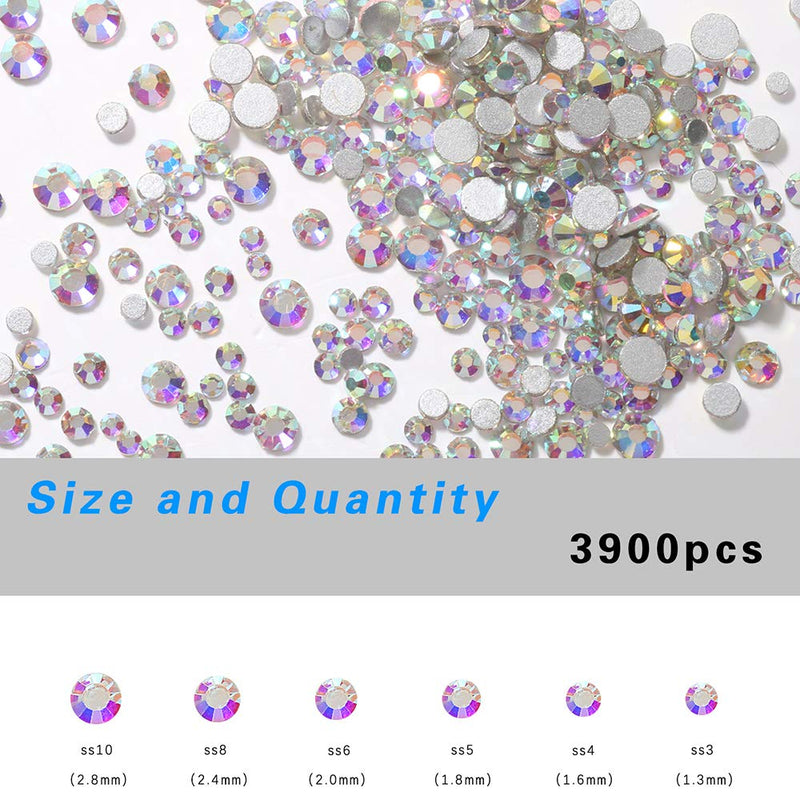 3 packs Rhinestones for Nails, Nail Crystals AB Nail Art Rhinestones Nail Diamonds Nail Gems and Rhinestones, Flat Back Round Glass ab Nail Jewels Charms, 6 Sizes for Nails Decorations Crystal AB - BeesActive Australia