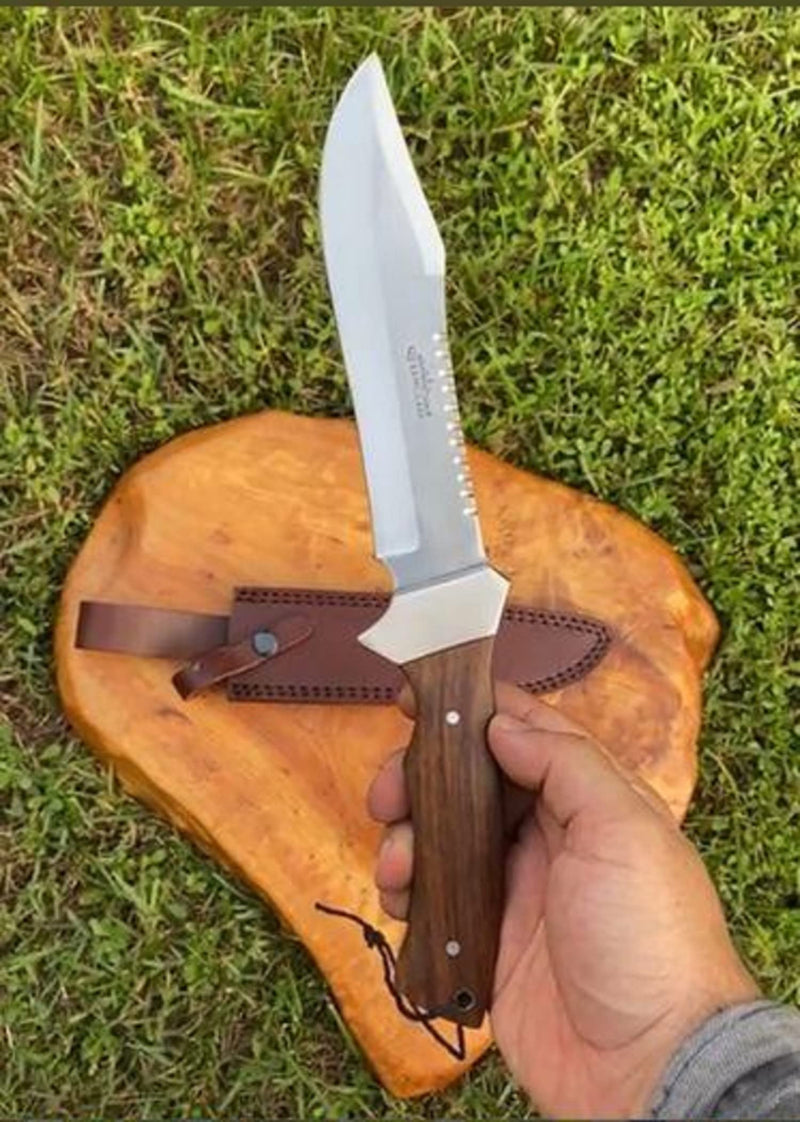 J&S Urban Expedition Premium 13" Hunting Knife with Sheath | Fixed Blade Outdoor Knife | Brown Leather Sheath | Exotic Hardwood Handle | Camping Outdoor - BeesActive Australia