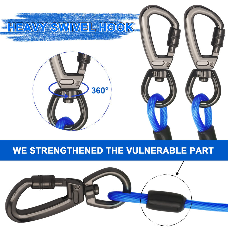 Tie Out Cable with Spring for Dogs,10/20/30/ 50FT Long Dog Leash ,Dog Runner for Yard Heavy Duty, Dog Chains for Outside, Sturdy Long Line Lead for Dogs Training Outdoor in Camping or Yard 10ft Blue - BeesActive Australia