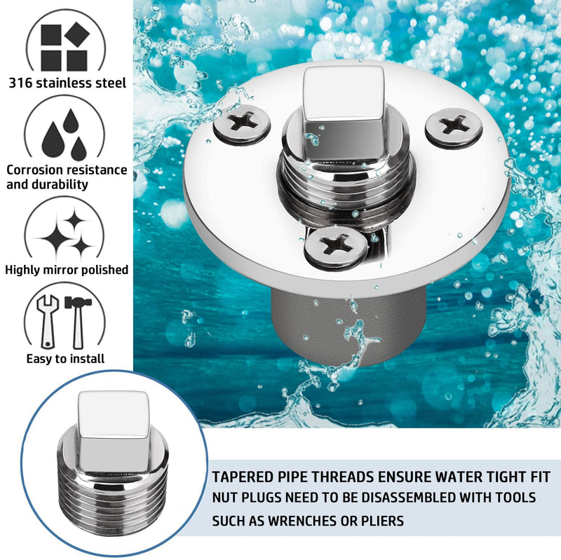 YUSOVE Garboard Drain Plug Kit,Marine 316 Stainless Steel Drain Plug Fits 1" Hole,with Screws,Boat Transoms Garboard Drain & Plug - BeesActive Australia