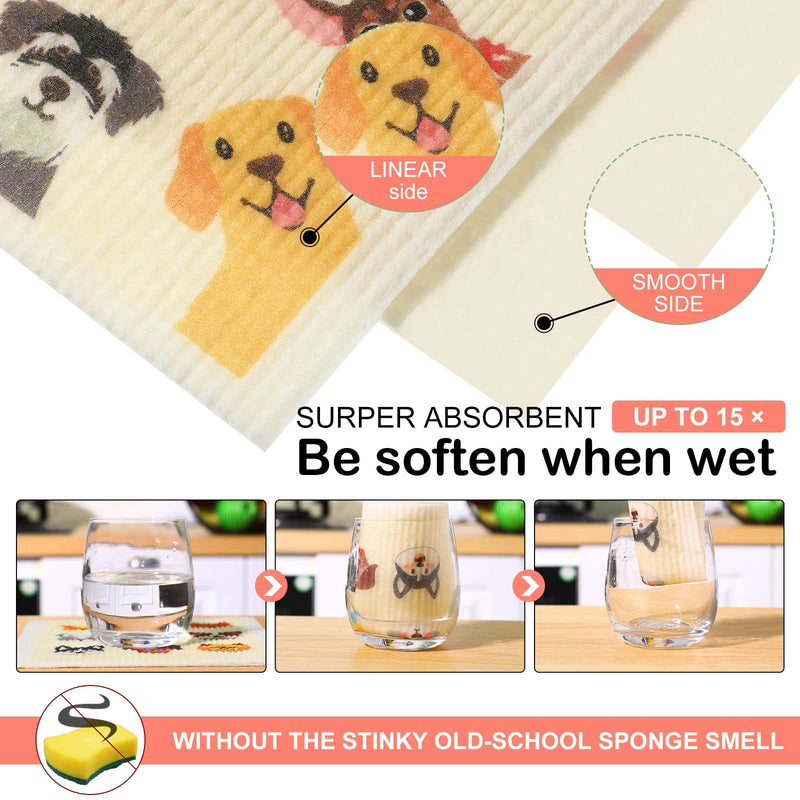 Patelai 6 Pieces Mixed Dog Swedish Cleaning Dishcloths Cloths Absorbent and Fast Drying Kitchen Dish Towels Dogs Cleaning Wipes for Kitchen Bathroom Office Wedding Housewarming, 6 Designs - BeesActive Australia