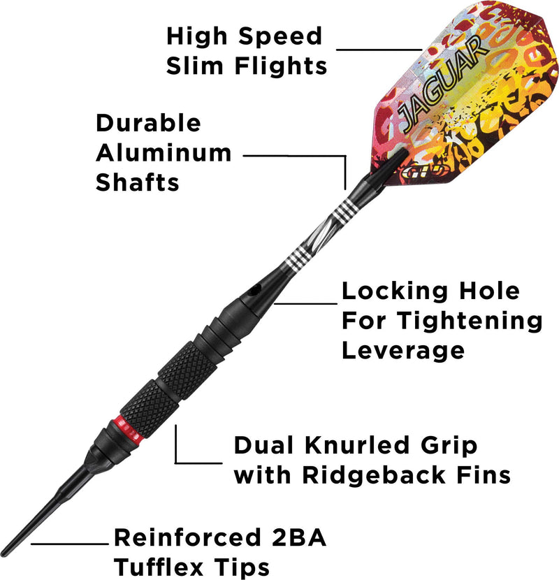 [AUSTRALIA] - Viper Jaguar 80% Tungsten Soft Tip Darts with Storage/Travel Case, 18 Grams Medium Knurling 