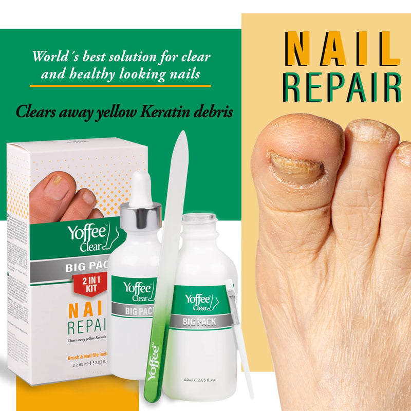 Yoffee Clear Nail Care Kit 2 x 60ml Bottle - Fungal Nail Treatment for Finger and Toe Nail - Antibacterial & Antiseptic - Antifungal with Organic Argan Oil, Tea Tree Oil–Improved Formula/Made in Spain - BeesActive Australia
