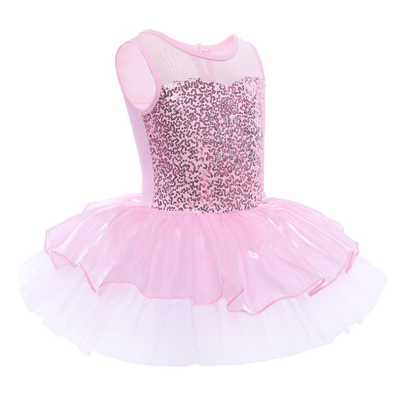 [AUSTRALIA] - iEFiEL Kids Girls Sequins Ballet Tutu Dress Camisole Gymnastic Dance Leotard Dancewear Costume Pink 7 / 8 