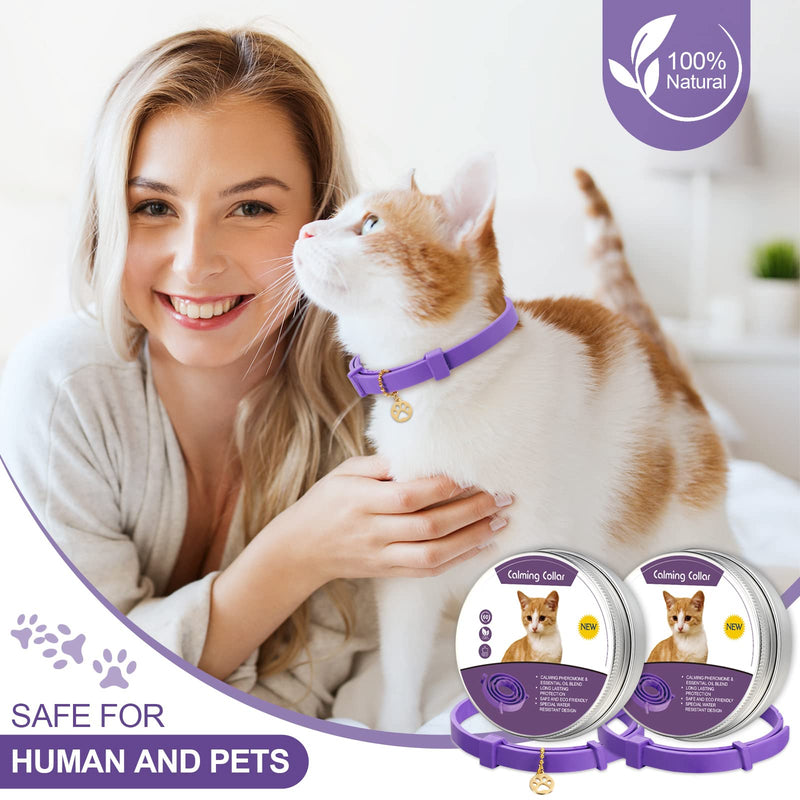 2 Pieces Calming Cat Collar Lavender Scent Relaxing Cat Collar Adjustable Longlasting Reduce Anxiety Cat Collar with Pendant for Puppy Cat Reduce Stress Aggression and Anxious Behavior, up to 15 Inch - BeesActive Australia