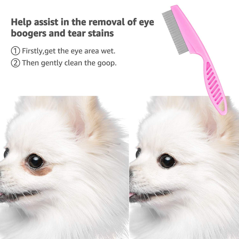 BENSEAO Flea Comb for Cats Dog Comb Lice Comb Metal Teeth Durable Tear Stain Dog Combs Remove Float Hair Combing Tangled Hair Dandruff Pet Comb Grooming Set 3 Pieces Add Storage Pouch (Pink) Pink - BeesActive Australia