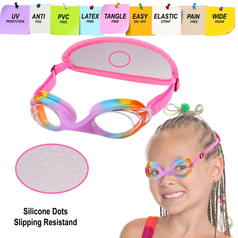 Kids Swim Goggles,Swim Goggles for Kids Adult, Swim Goggles with Fabric Strap - No Tangle Elastic, Pain Free Head Band 01 Jr Goggles-rainbow - BeesActive Australia