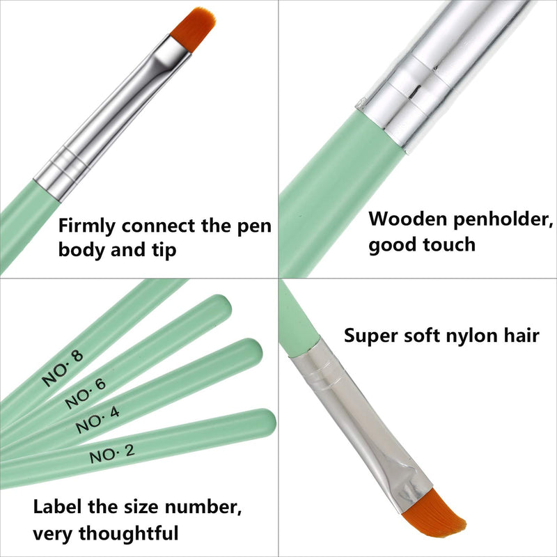 7 Pieces Gel Nail Brush, Acrylic Nail Brush, Nail Art Brush, Nail Painting Brush Pen, Nail Brush Wooden Handle Nylon Hair for Extensions False Nail Tips Builder Manicure, 7 Sizes Green - BeesActive Australia