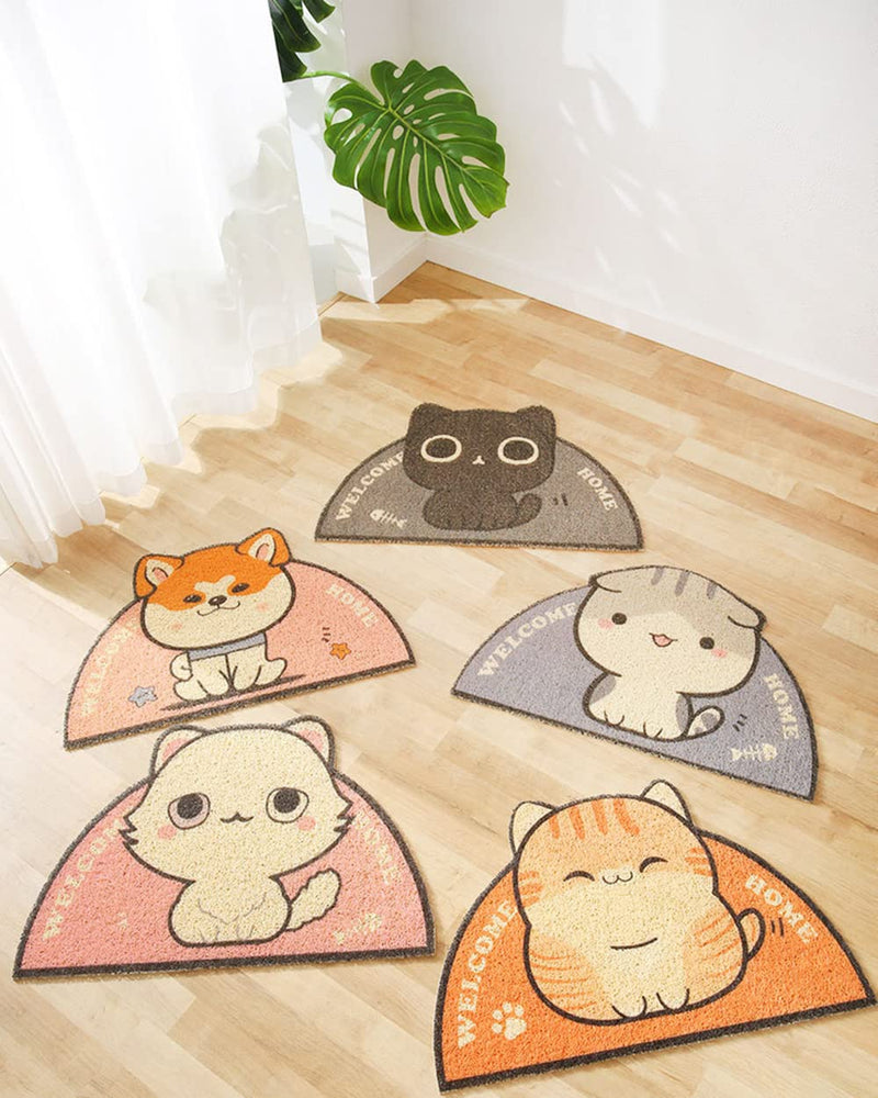 ENFILY 23.6x15in Pet Cats Litter Mat, Water Proof PVC Cute Feeding Mats, Non-Slip Pets Meal Eating Bowl Pad, Easy Clean Washable Pet Accessories Black kitten - BeesActive Australia