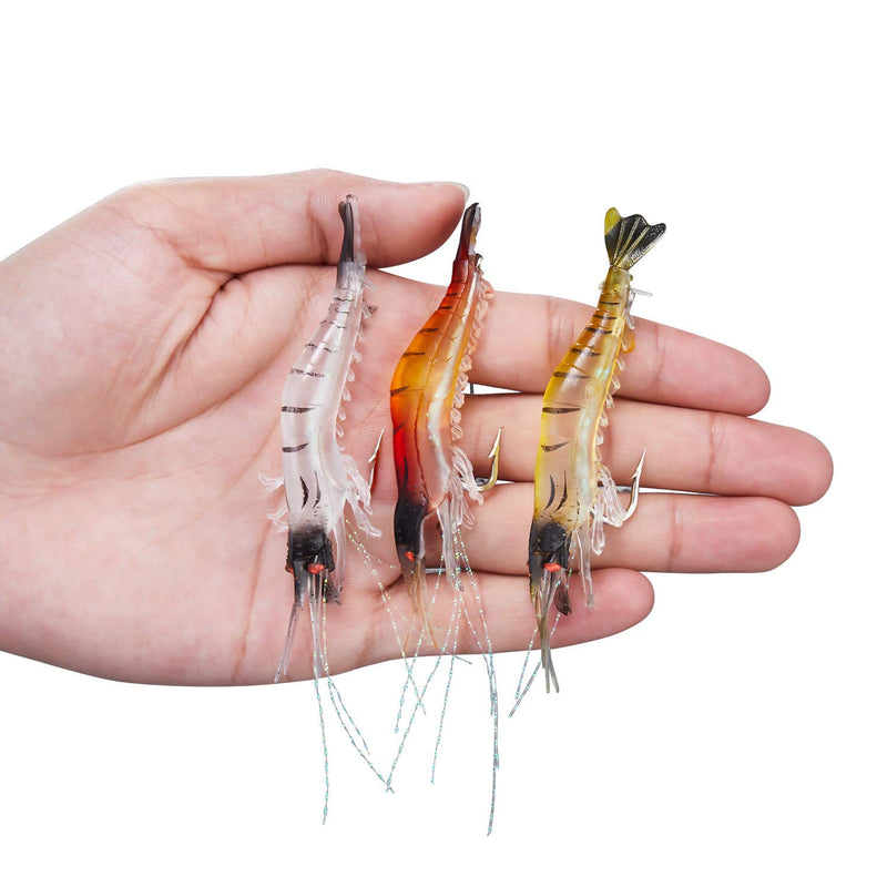 [AUSTRALIA] - WANBY Artificial Silicone Soft Lures Shrimp Bait Set Kit Luminous Swimbait Shrimp Fishing Lures with Hook Fishing Tackle for Freshwater Saltwater Trout Bass Salmon 12PCS 