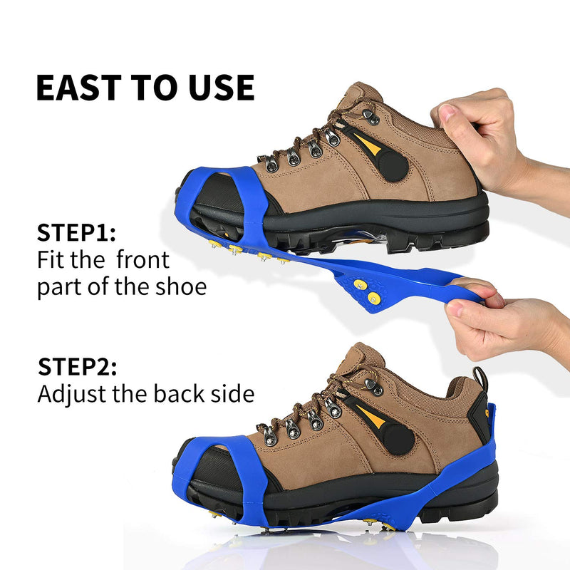 XYZLH Ice Cleats, Ice Grips Traction Cleats Grippers Non-Slip Over Shoe/Boot Rubber Spikes Crampons with 10 Steel Studs Crampons + 10 Extra Replacement Studs Blue Small - BeesActive Australia