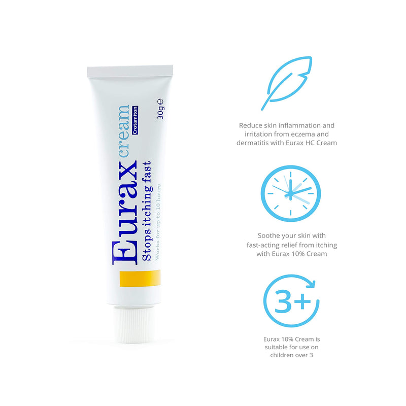 Eurax Itch Relief Cream 30g, Rapid Itch Relief, Lasts Up To 8h for Relief of Itchy dermatitis|Dry eczema|Allergic rashes|Hives nettle rashes|Chickenpox|Insect bite and stings|Heat rashes|Sunburn 30 g - BeesActive Australia