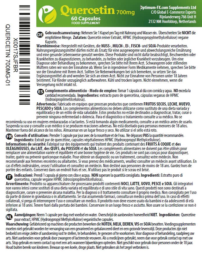 Quercetin 700mg Capsules Not Tablets High Strength Naturally High in Bioflavenoids � 60 Capsules 1 - BeesActive Australia