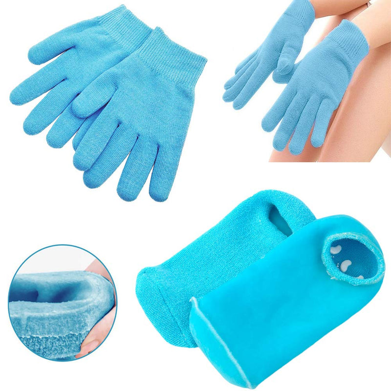 Pinkiou Moisturizing Gloves Socks Set Gel Spa for Moisturize Soften Repairing Dry Cracked Hands Feet Skin Care Silicone Inside–Blue Blue - BeesActive Australia