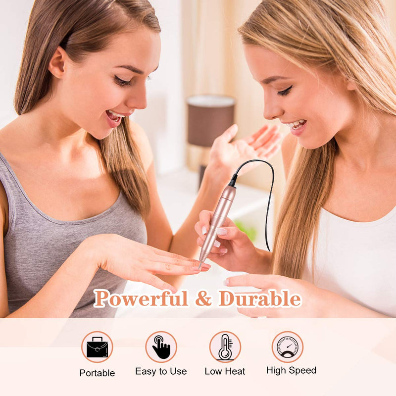 20000RPM Portable Electric Acrylic Nail Drill File Buffer Machine Kit for Liquid Monomer Dip Powder Polygel Gel Polish Tips with Professional Salon Manicure Pedicure Brush Efile Set 26pcs Sanding Band Gold - BeesActive Australia