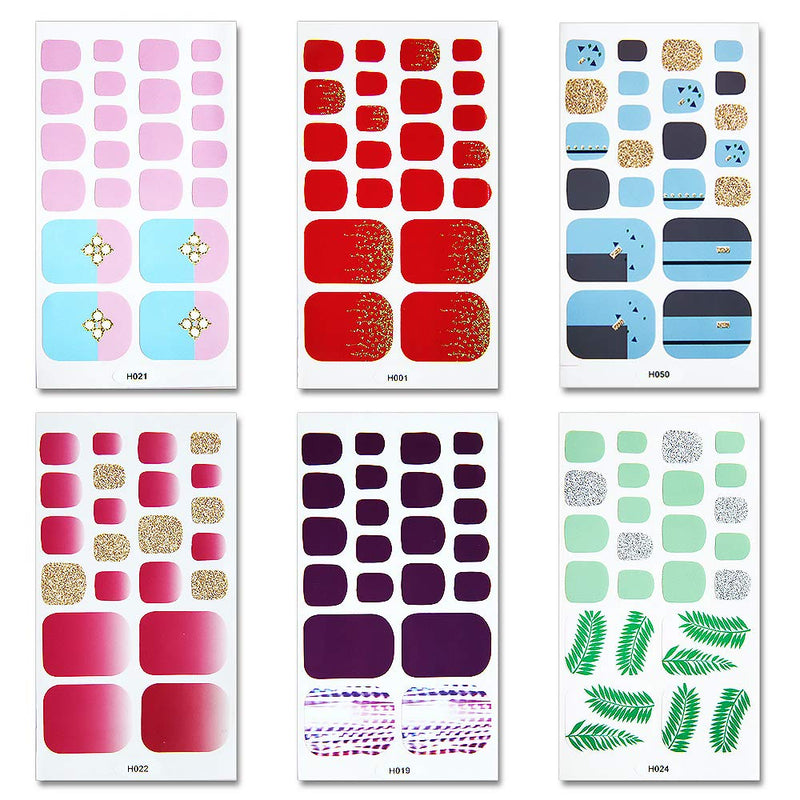 SILPECWEE 6 Sheets Glitter Toe Nail Polish Strips Stickers Tips And 1Pc Nail File Leaf Adhesive Nail Art Wraps Decals Manicure Kit For Women No1 - BeesActive Australia