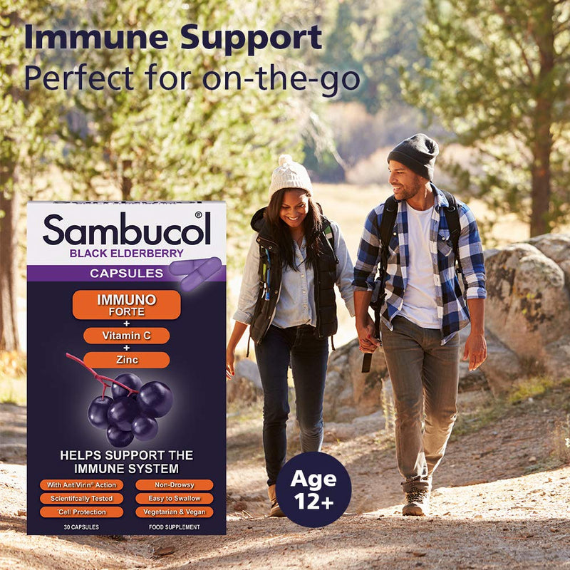 Sambucol Natural Black Elderberry Immuno Forte Capsules | Vitamin C | Zinc | Immune Support Supplement | 30 Capsules - BeesActive Australia
