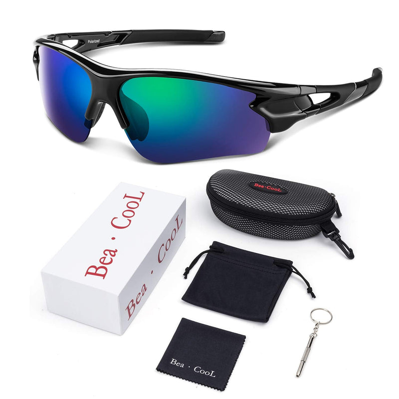 BEACOOL Polarized Sports Sunglasses for Men Women Youth Baseball Fishing Cycling Running Golf Motorcycle Tac Glasses UV400 Black Green - BeesActive Australia