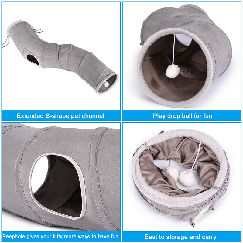 Ownpets Cat Tunnel 48 inch Long S-Shape Collapsible Cat Play Tunnel with Interactive Feather Wand Large Pet Tunnel Tube Toy for Cat Kitten Kitty Puppy Rabbit - BeesActive Australia