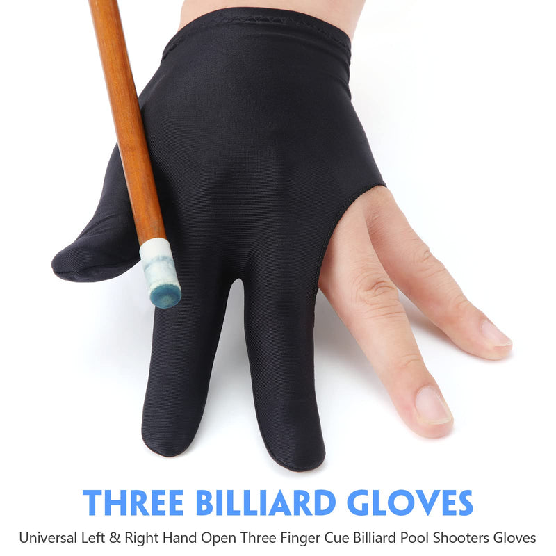 Breathable Pool Gloves Nylon Billiards Gloves Pool Left Right Hand Gloves Universal 3 Fingers Cue Gloves Shooter Cue Sports Gloves for Women Men Indoor Game Kit Billiard Accessories, Black - BeesActive Australia