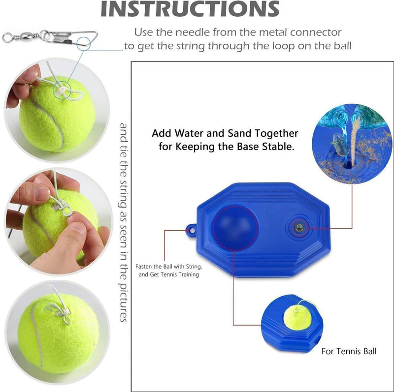 N-A Tennis Trainer Tennis Ball Trainer Tennis Equipment Sport Exercise Tennis Base with A Rope Self-Study Tennis Rebound Player with 2 Trainer Baseboard Training Balls (Blue) - BeesActive Australia