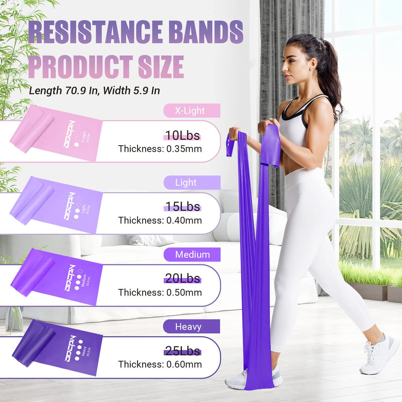 Resistance Bands for Physical Therapy Women, Extended 5.9Ft Exercise Stretch Bands for Yoga, Pilates, Rehab, Fitness and Strength Training, Elastic Workout Bands with Training Poster Purple - BeesActive Australia