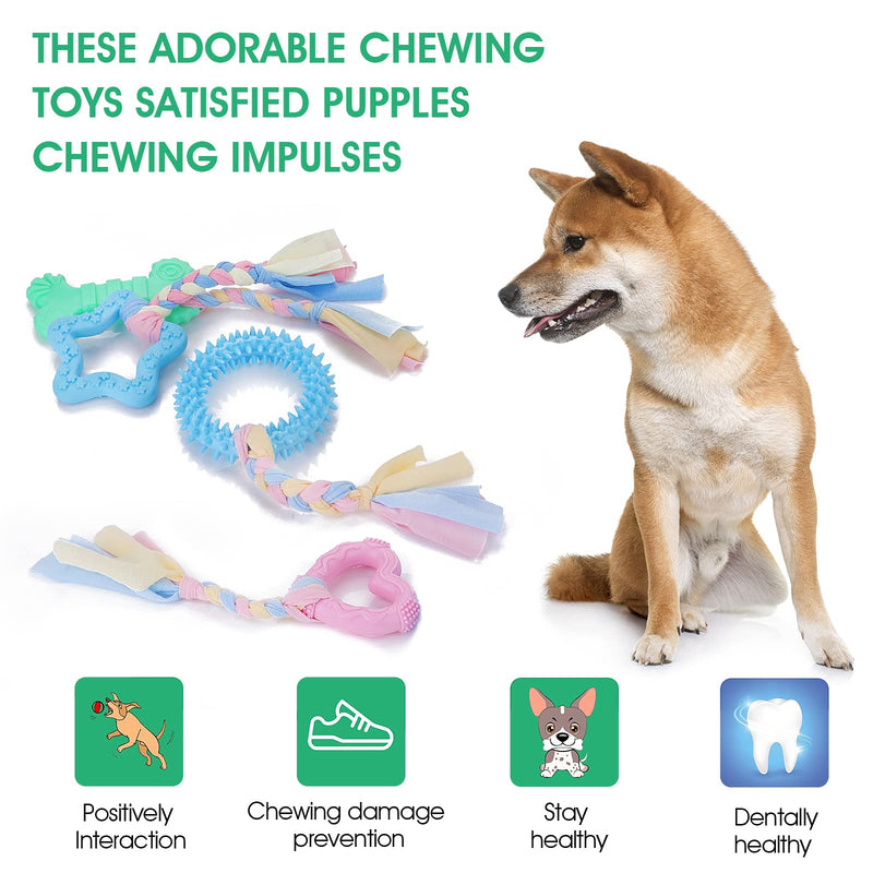 Cobee Puppy Teething Chew Toys, 4 Pcs Puppy Toys with Interactive Cotton Ropes for Teething Small Dogs, Rubber Puppy Chew Toys Cute Small Dog Toys for Dogs Oral Teeth Soothe Itching Puppy Chew Toys - BeesActive Australia
