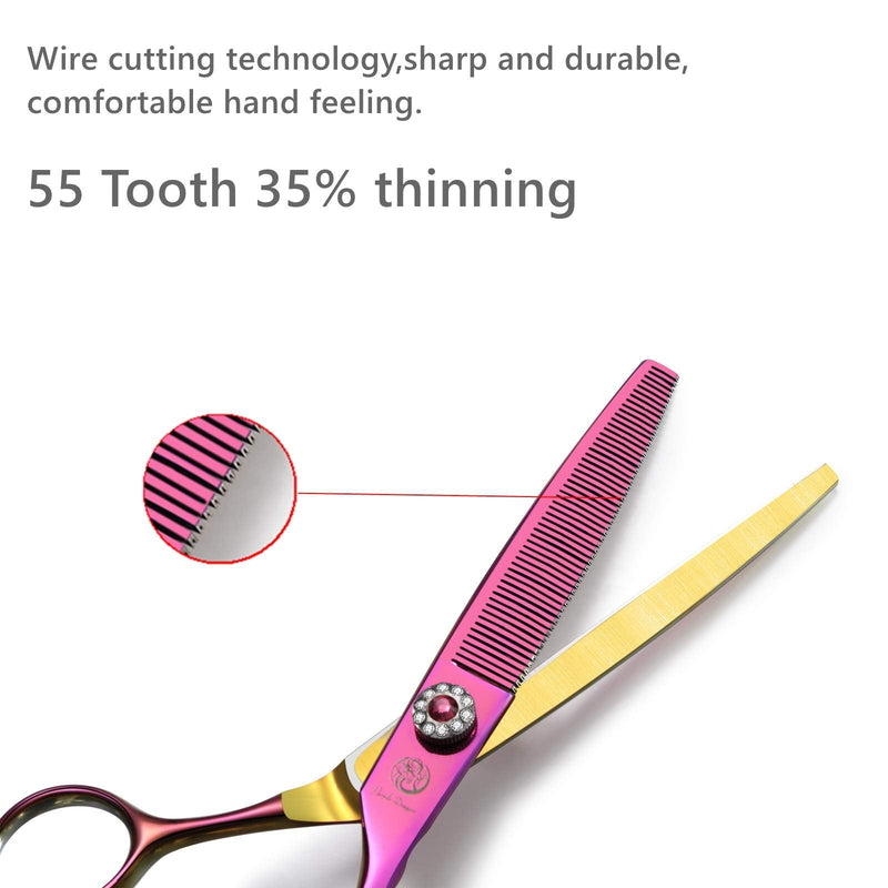 Purple Dragon 6.5" 55 Tooth Professional Pet Grooming Scissors - Dog Thinning/Blending Shears - Animal Hair Trimmer for Pet Groomer Pink - BeesActive Australia