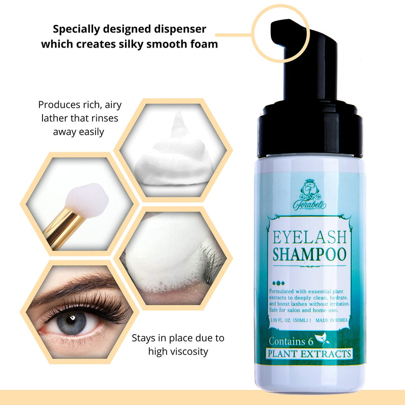 Eyelash Extension Shampoo Forabeli + Brush & Wand 50ml / Eyelid Foaming Cleanser/Nourishing Formula Lash Shampoo Wash/Paraben & Sulfate Free/Safe Makeup & Mascara Remover/Professional & Self Use - BeesActive Australia