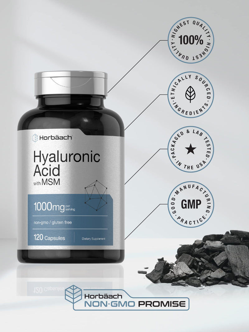 Hyaluronic Acid with MSM | 1000 mg | 120 Capsules | Non-GMO and Gluten Free Supplement | Bioavailable Formula | by Horbaach - BeesActive Australia