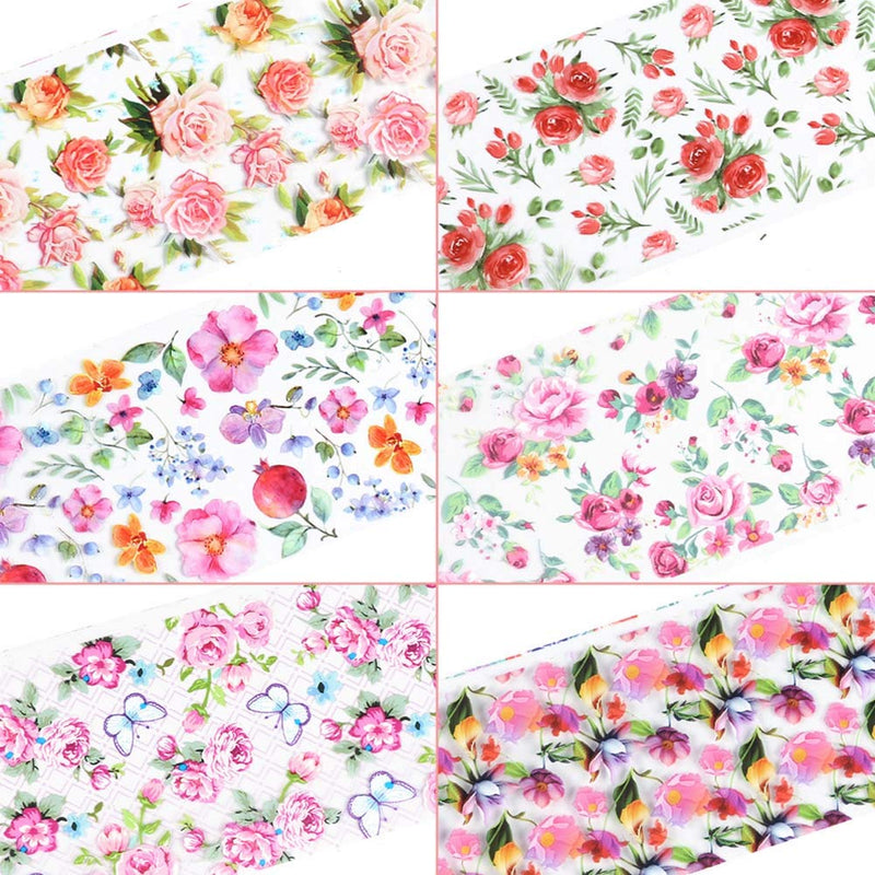 Lookathot 10Sheets Retro Small Floral Flower Rose Pattern Sky Stars Nail Art Stickers Symphony Foil Paper Printing Transfer Acrylic Decals DIY Decoration Tools - BeesActive Australia